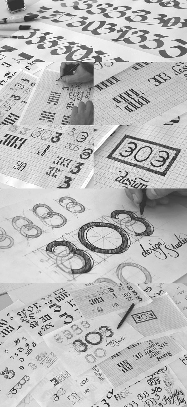 The creation of the logotype - countless scribbles with pencil on paper. The creation of the logotype - countless scribbles with pencil on paper.