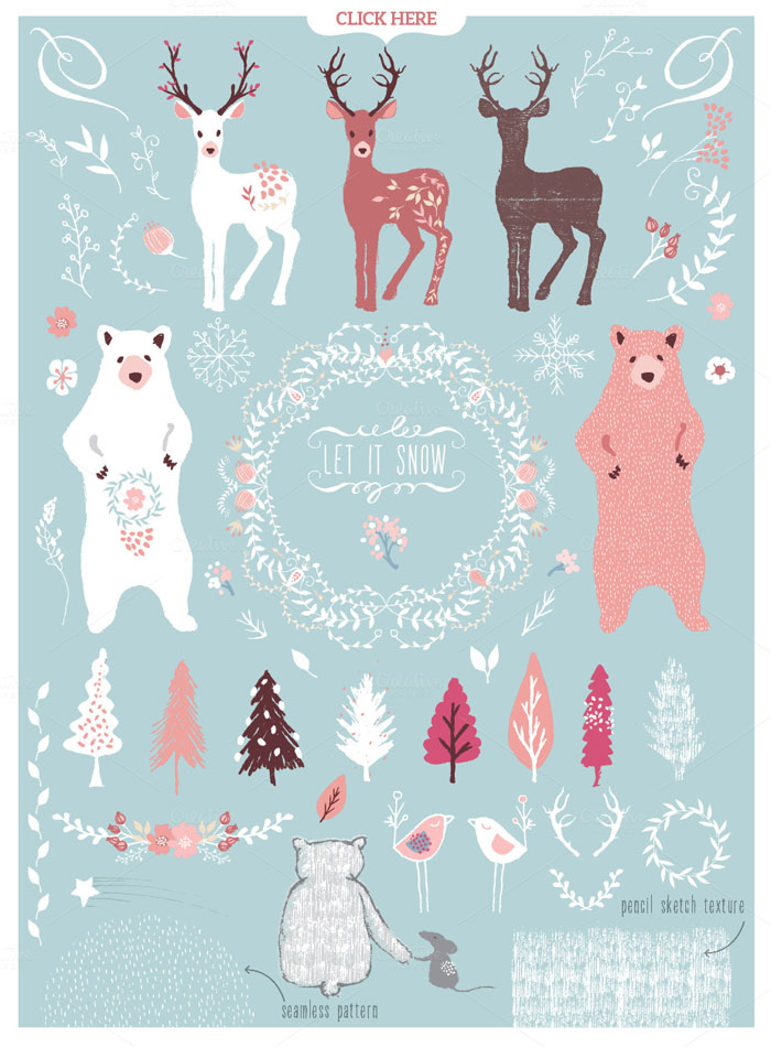 Christmas graphics and ornaments.