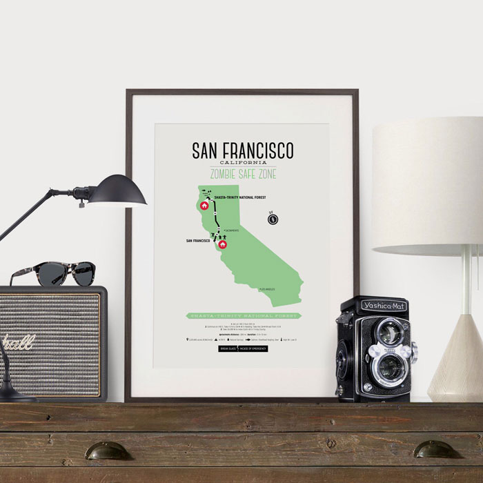 Zombie Safe Zone Maps by Design Different - San Francisco poster.