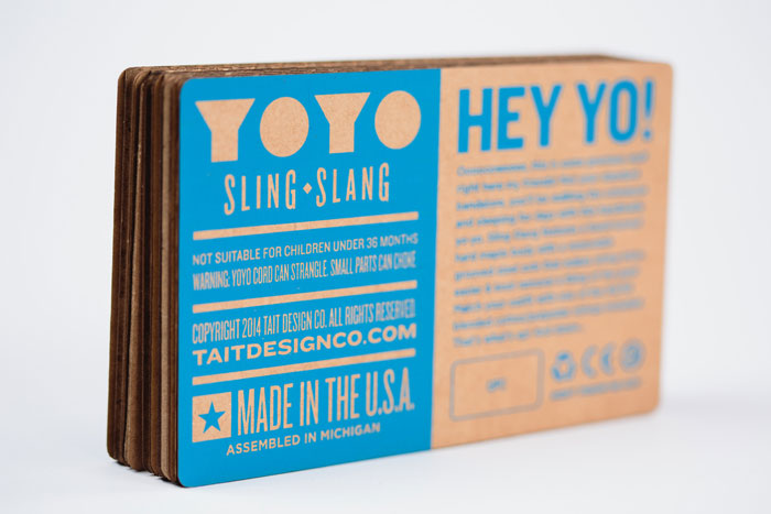 Close up of the one color packaging design - cyan version.