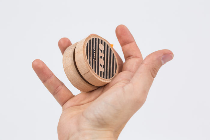The handmade yoyo is made out of hard maple.