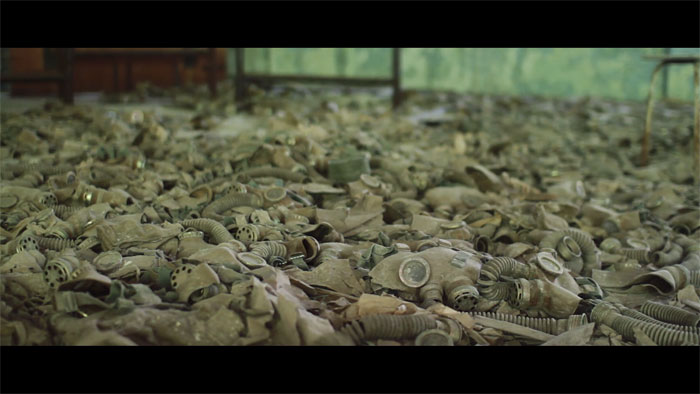 Innumerable gas masks, a symbol of the infested places.