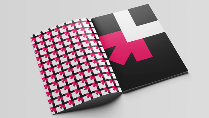 Pattern and logo design at the opening pages of the brochure.