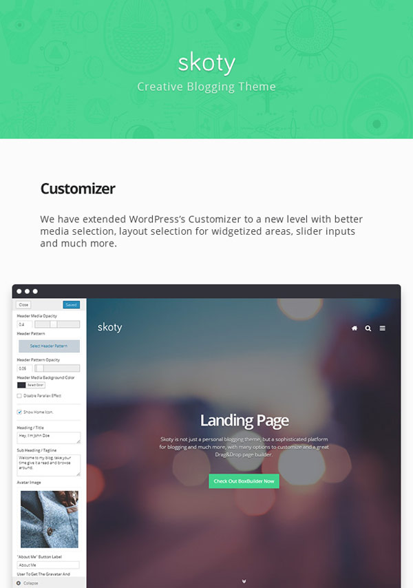 The team of atticthemes has extended the WordPress customizer to a new level with better media and layout selection.