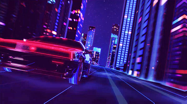 An urban night scene full of lights and speed.
