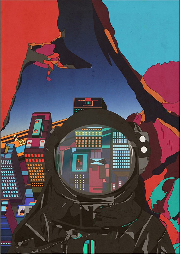 "Astronaut Dreams" creative illustration from the series Unexpected Geometry. Mixed theme of architectural elements and angles.