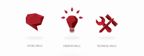 Iconography for social skills, creative skills, and technical skills. Iconography for social skills, creative skills, and technical skills.