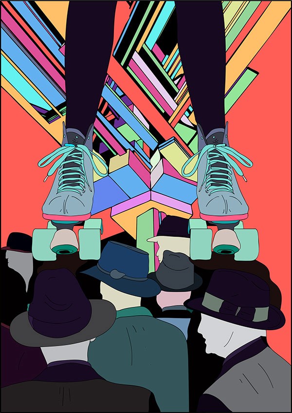 "Roller Skates" illustration created with a genius tablet and pen tool. This is a stylish 1980s inspired artwork!