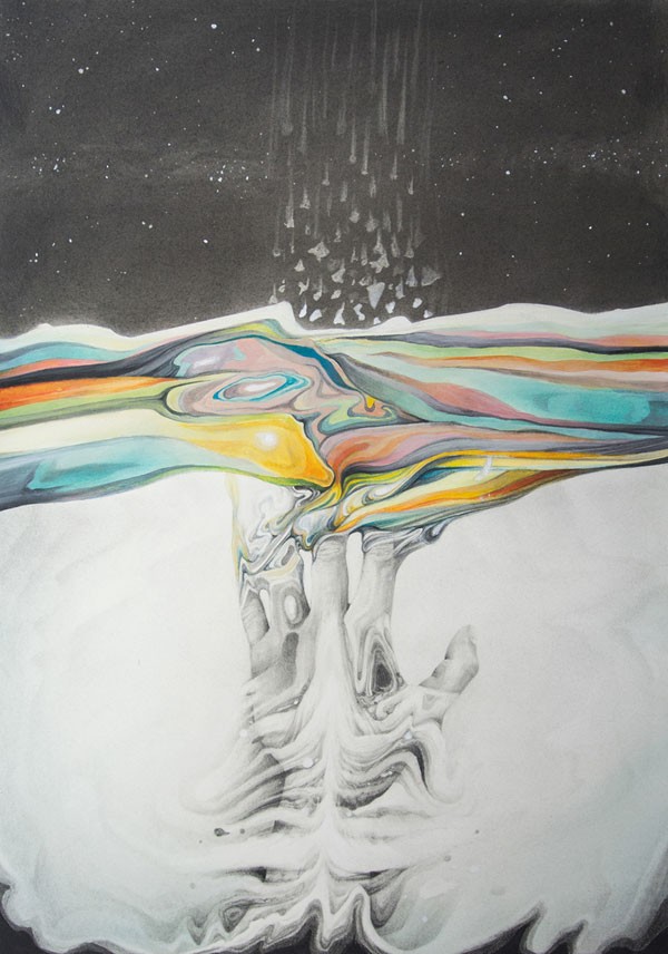 Overcome - Hand drawn and painted artwork symbolizing the breaking of barriers and overcoming of obstacles in our environment.