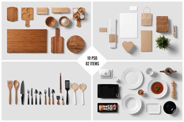82 separated items included in 10 PSD files.