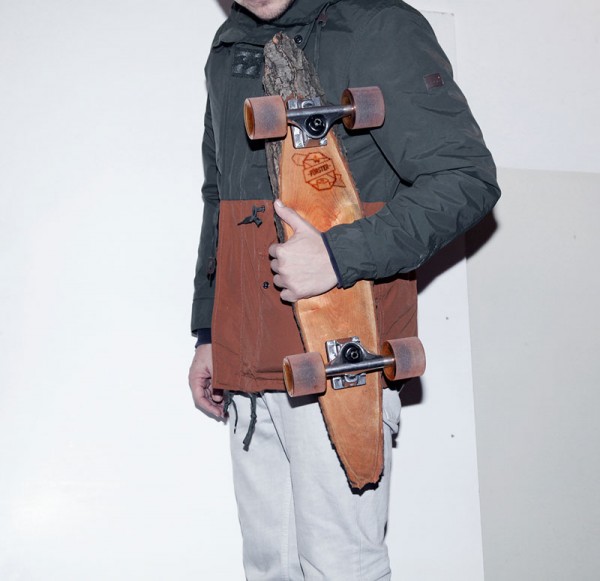 Skateboard design made from a simple piece of wood.