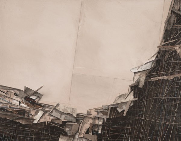 Collapse XVIII - Created in the dimension 42" x 33" with charcoal, pastel, acrylic, graphite on wood.