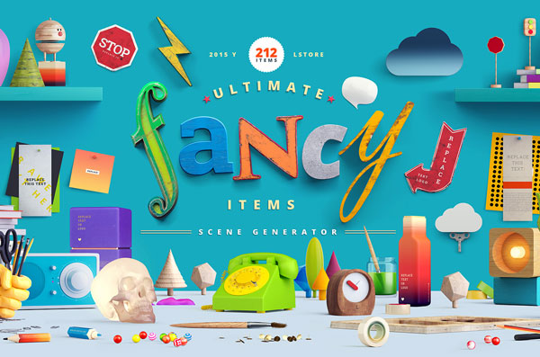 The Fancy Items Scene Generator includes numerous objects for various subjects.