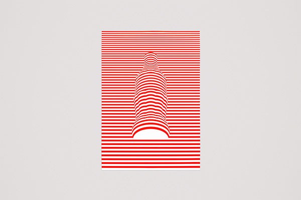 The design consists of 100 lines (50 red and 50 white) to illustrate the contours of the iconic Coca-Cola bottle.