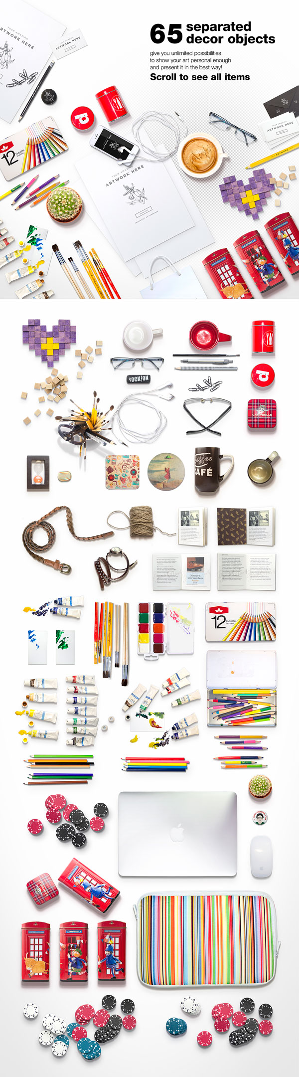 For example, the pack includes 65 separated decor objects.