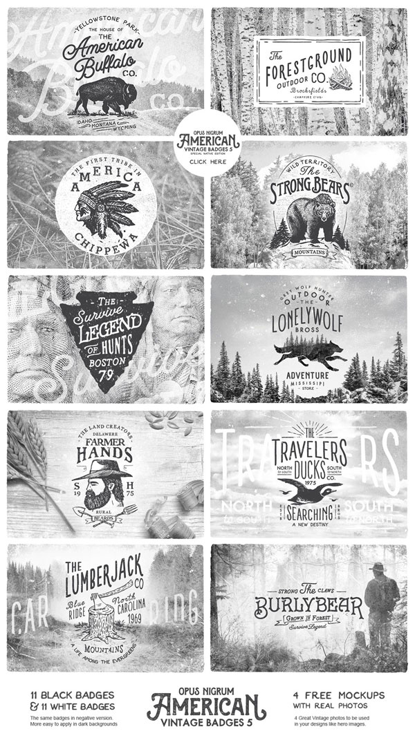 American Vintage Badges 5. The full set of graphics and illustrations.