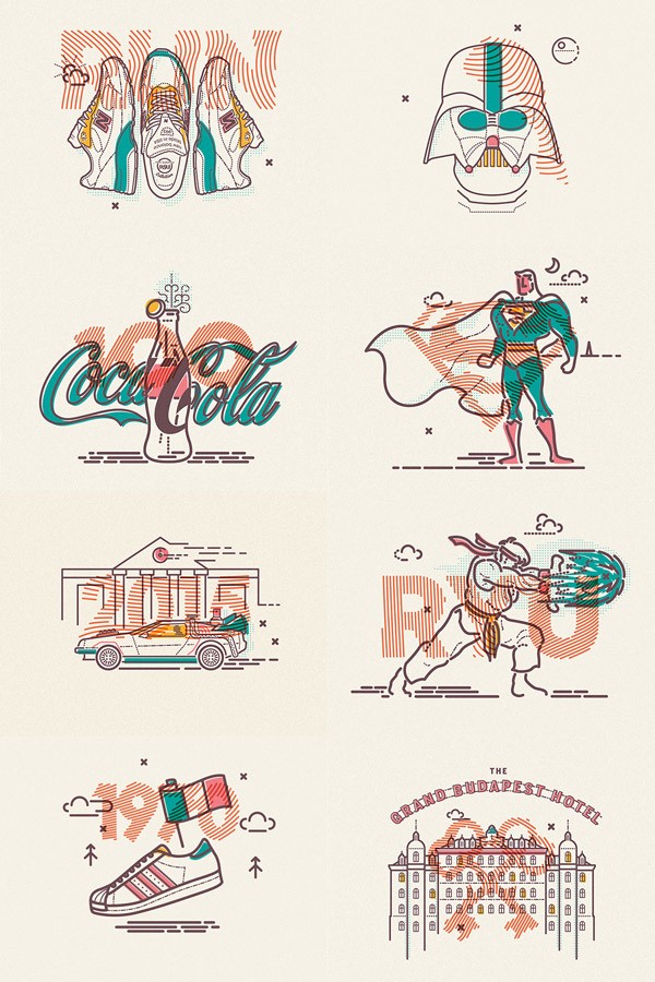 Illustrative work from the series "Colours and Lines" by James Oconnell. These illustrations are based on a wide area of themes. This series of work features a completely new style.