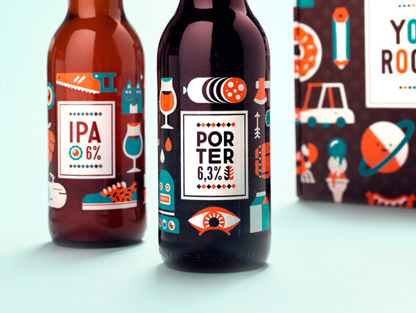 Close up of the beer labels.