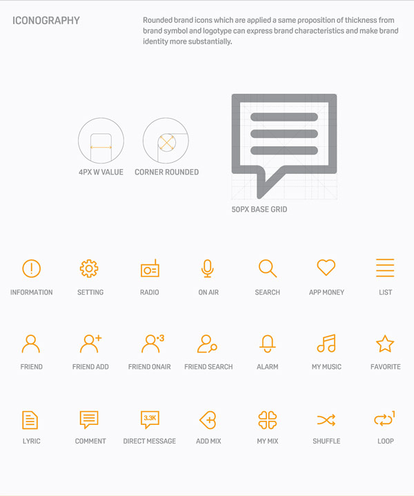 A unique iconography based on round brand icons.