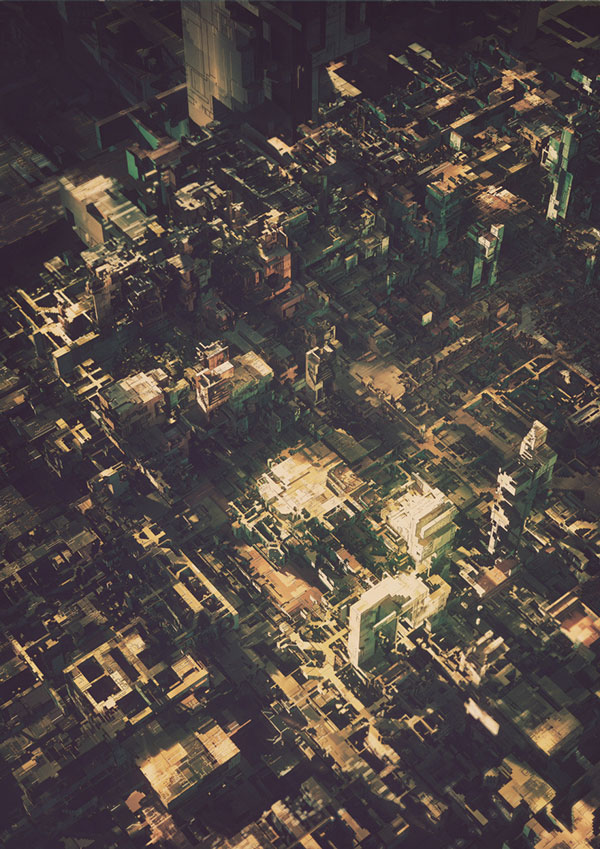 An abstract computer generated artwork. The work consists of countless details, shapes, and small elements.