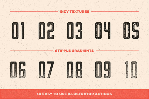 10 Easy to use Adobe Illustrator actions with inky textures and stipple gradients. 10 Easy to use Adobe Illustrator actions with inky textures and stipple gradients.