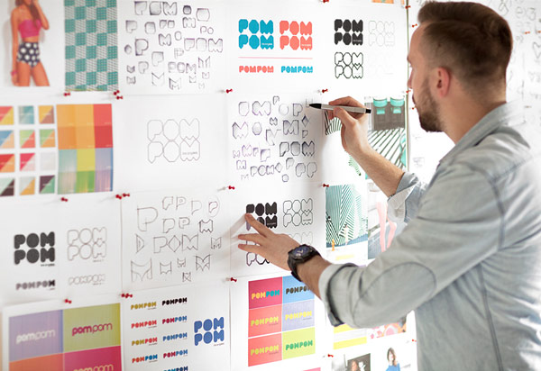 The development of first logo versions for POM POM, a Los Angeles based lingerie brand.
