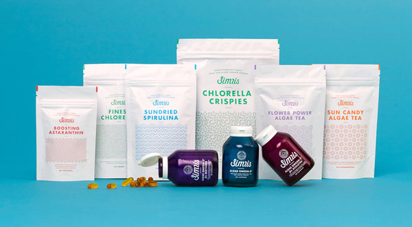 The diverse packaging range of the innovative algae products.