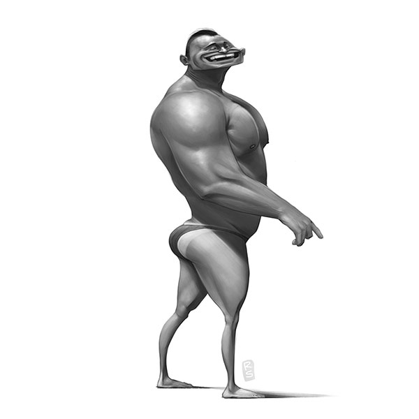 The bodybuilder is posing on the beach.