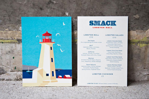 Menu with vintage illustration on the back.