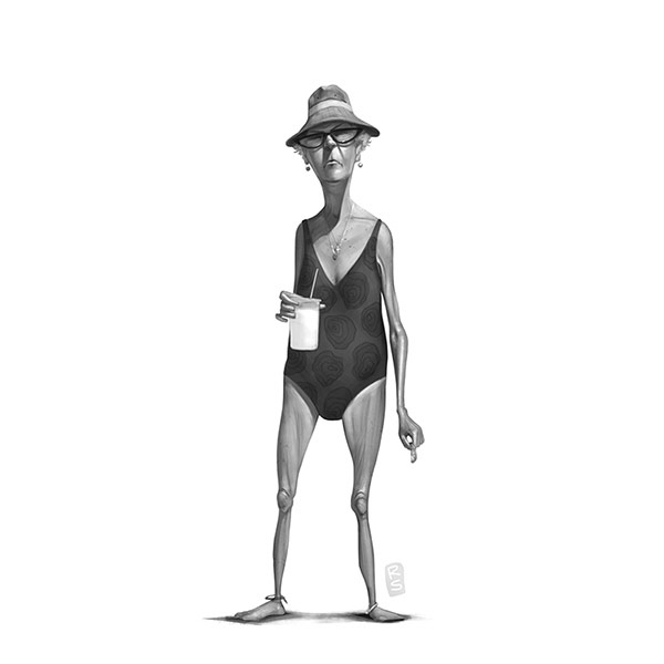 The grandma with a sunhat.