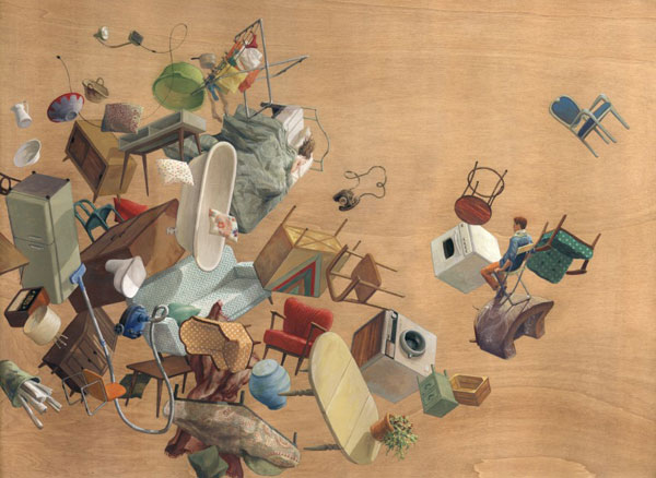 Artwork of floating objects.