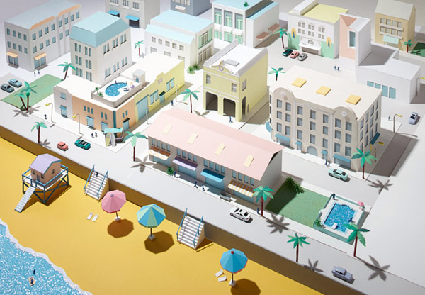 Editorial artwork of a beach in Miami for Stylist Magazine. Editorial artwork of a beach in Miami for Stylist Magazine.