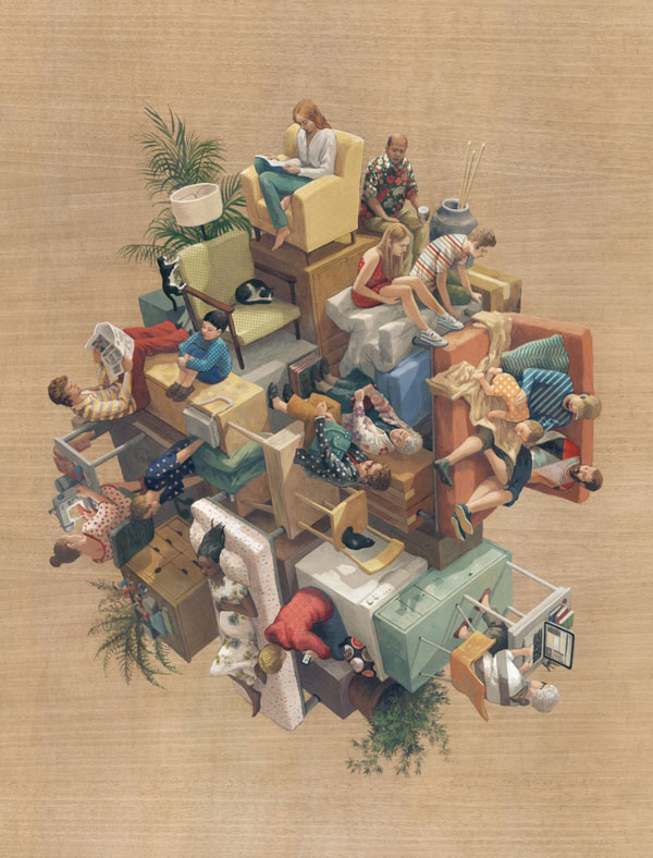 Surreal visual art on wood.