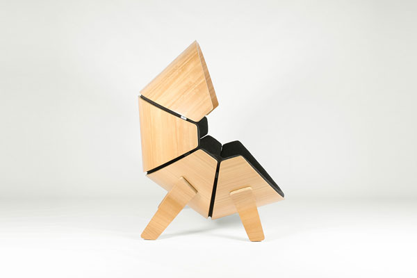The site view of the chair reminds of the tail of a lobster.