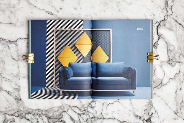 The outstanding furniture pieces of the collection are presented by large-scale images.