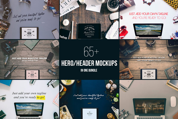 Over 65 hero/header mockups in one bundle.