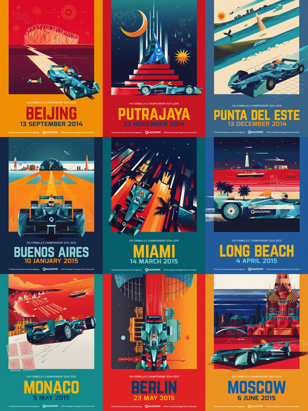 FIA Formula E Championship 2014-2015 - Poster illustrations by Dan Matutina. FIA Formula E Championship 2014-2015 - Poster illustrations by Dan Matutina.