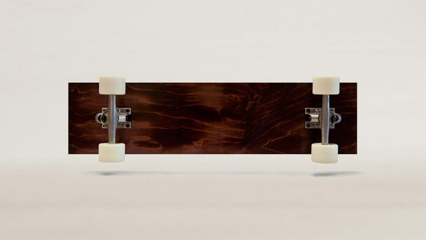 Underside of the maple wood skateboard. Underside of the maple wood skateboard.