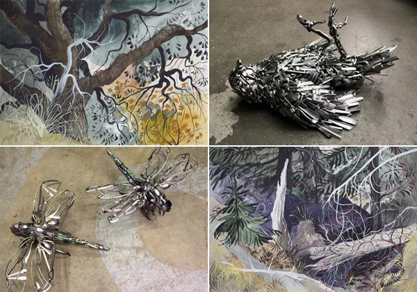 Wild at Heart exhibit at the Bryan Ohno Gallery, Seattle with artworks by sculptor Travis Pond and ecologist-painter Adrianne Smits.