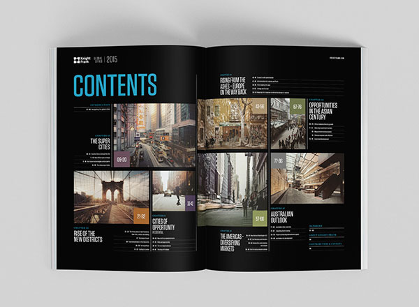 City report contents of Knight Frank's Global Cities brochure.