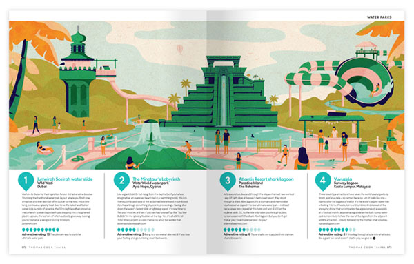 Editorial design for an article about the wettest and wildest water parks.