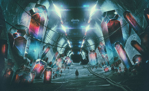 A futuristic scene like something from another planet.