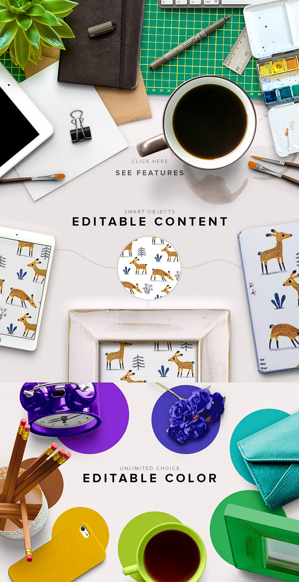 Custom Scene Creator - The Bundle Edition. Thanks to smart objects, all items and colors are editable.