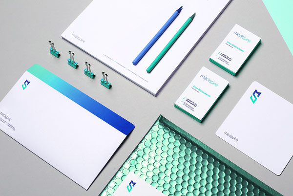 Printed collateral of Medspire, a Warsaw, Poland based company specializing in innovative IT technologies and medical health systems.