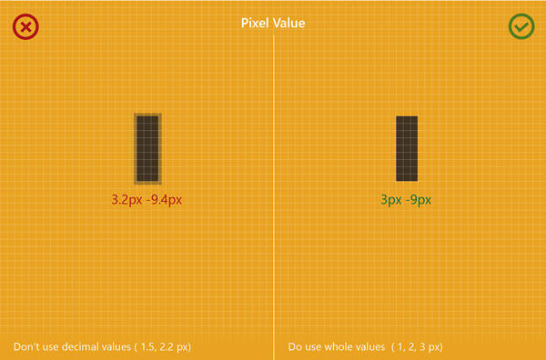 Do use whole values - basic visual guide lines for creating pixel icons in Adobe Illustrator.