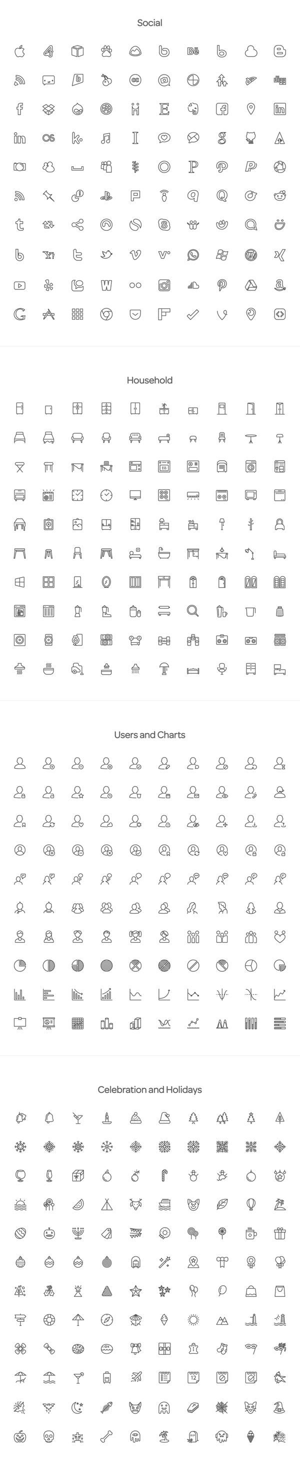 Social, Household; Users and Charts; Celebration and Holidays. Social, Household; Users and Charts; Celebration and Holidays.