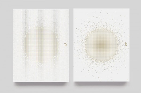 Printed collateral with logo and corporate patterns.