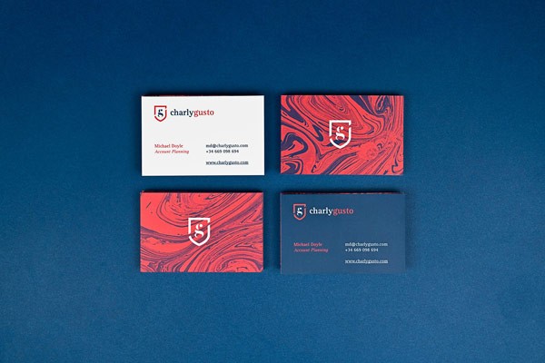 Business cards for Charly Gusto, a marketing professional with a British origin. Business cards for Charly Gusto, a marketing professional with a British origin.