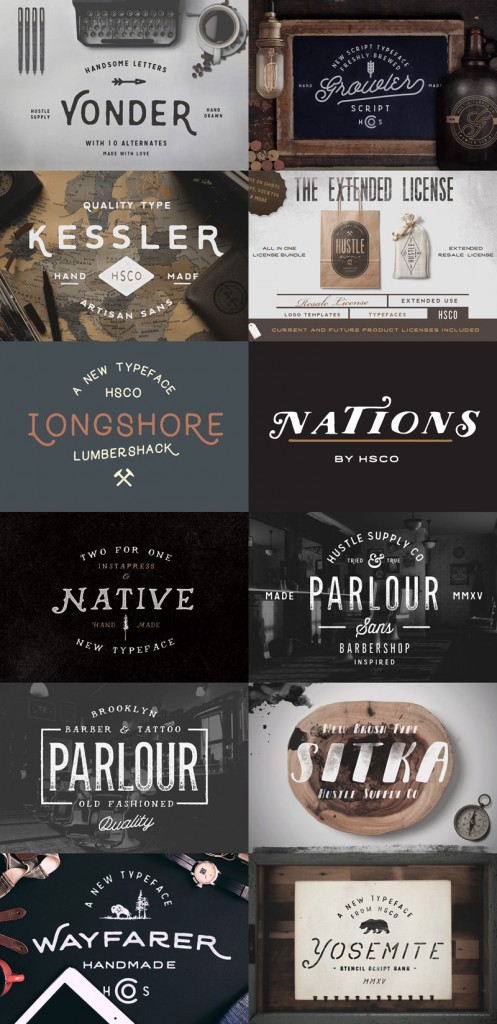 The bundle includes the following fonts: Sitka, Native, Yonder, Kessler, Nations, Parlour, Yosemite, Wayfarer, Longshore, Parlour Pro, Parlour Sans, and Growler Script.
