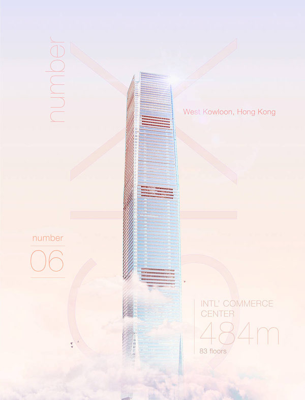 The International Commerce Centre in Hong Kong, 484m, 83 floors